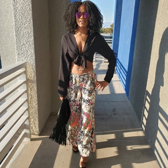 By Filtre Multi Colored Flower Print Pants Large - Picture 4 of 17